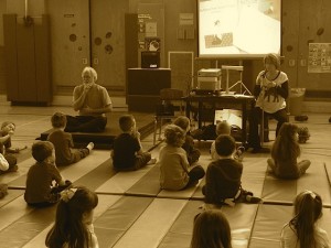 Julie doing a yoga presentation at Central Square school. 